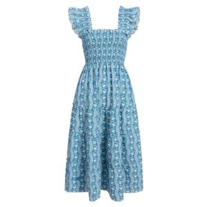 Hill House Ellie Nap Dress Trailing Vine Blue Crepe Women’s Size XL